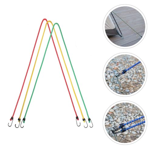 ULTECHNOVO 6pcs Outdoor Elastic Bungee Cords with Hooks 1.2m Long 8mm Thick Multi-Functional Tent Fixing Straps and Luggage Tie Rope Set (Yellow, Red, Green)