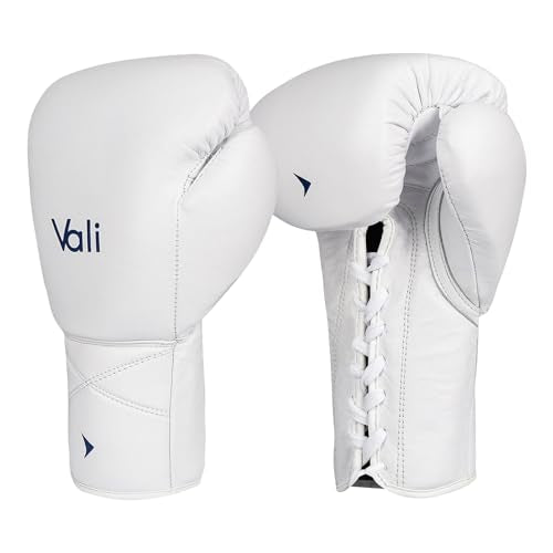 Vali Lancer Leather Lace Up Boxing & MMA Gloves for Pros Sparring - color: White, size: 16OZ