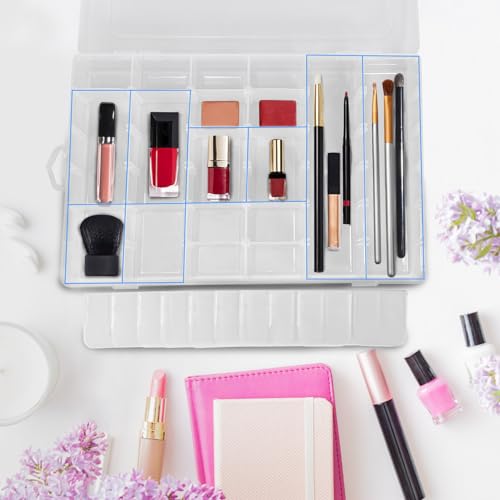 4 Pack Clear Plastic Organizer Box - 36-Grid Adjustable Dividers Storage Container with Secure Lid - BPA-Free Small Part Case for Earrings, Jewelry, Fishing Lures, Screws & Hardware, No Handle - size: 4 Pack 36 Compartments