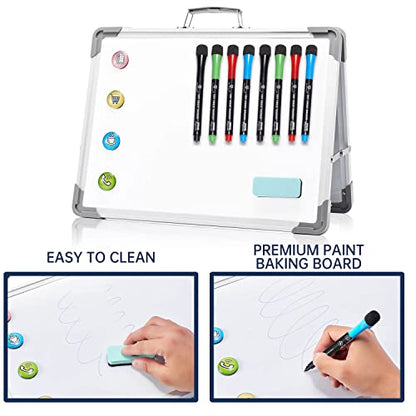 Small Dry Erase White Board - 12" x 16" Mini Easel Desktop Double Sided Whiteboard, Portable Magnetic Board on Table Top with Holder for Drawing, Teacher Instruction, Memo Board - color: Gray