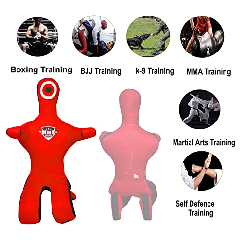 Kids Grappling Standing Dummy - Unfilled – Wrestling, Jiu-Jitsu, MMA Training Dummy with Moveable Arms and Legs – Durable Polyester Fabric - color: Red-Sit, size: 6 ft-72 Inch
