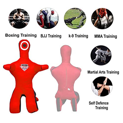 Kids Grappling Standing Dummy - Unfilled – Wrestling, Jiu-Jitsu, MMA Training Dummy with Moveable Arms and Legs – Durable Polyester Fabric - color: Red-Sit, size: 6 ft-72 Inch
