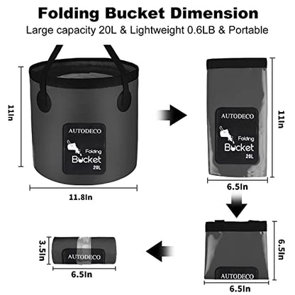 2 Pack Collapsible Bucket 5 Gallon Container Folding Water Bucket Portable Wash Basin for Outdoor Travelling Camping Fishing Gardening Car Washing 20L - color: Black