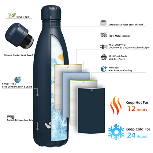 Konokyo 25 oz Insulated Stainless Steel Water Bottle, Navy Blue - color: Navy Blue, size: 25 Ounces