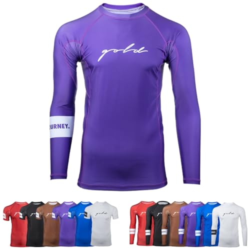 Gold BJJ Foundation Rash Guard - Ranked No-Gi and Gi Jiu Jitsu Rashguard - color: Purple (Long Sleeve), size: XX-Large