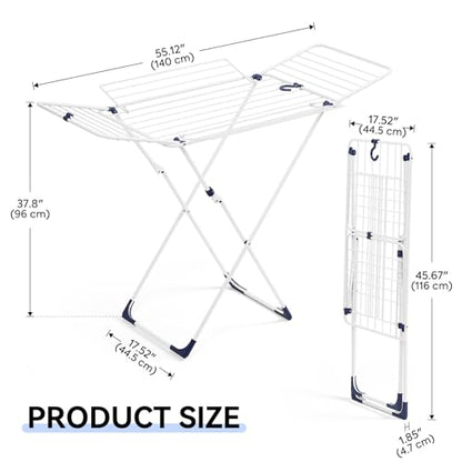 APEXCHASER Clothes Drying Rack with 4-Gullwing, White, 55.12"*37.8"*17.52"