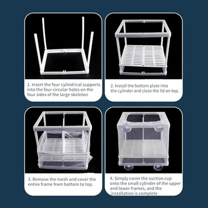 2PCS Protective Aquariums Breeding Cage Netting Nursery Tanks with Suction Cup for Fry Rearing and Secure Observation Fish Breeding Box with Suction Cup