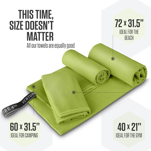 VENTURE 4TH Quick Dry Microfiber Towel for Camping & Gym - Lime XL - color: Lime, size: 72.00" x 31.50"