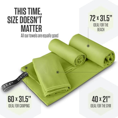 VENTURE 4TH Quick Dry Microfiber Towel for Camping & Gym - Lime XL - color: Lime, size: 72.00" x 31.50"