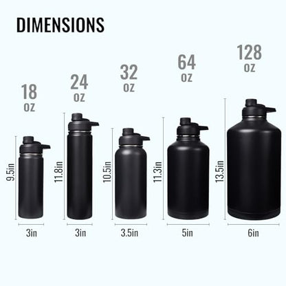 Fijinhom Insulated Water Bottle with Handle, 304 Stainless Steel Water Bottles with Wide Mouth, Double Wall Vacuum Sports Water Bottle, BPA Free, Keep Cold and Hot, 32 Ounces Black - color: Black, size: 32 Ounces