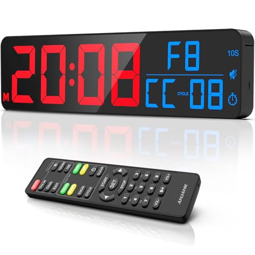 ANJANK 15" Large Gym Timer, LED Digital Wall Clock with Seconds, Timing for Workout, Interval & Rounds, Countdown/Up/Stopwatch/12-Level Volume, Remote Control for Home, Garage, Gym, Crossfit, Fitness - color: Blue + Red2