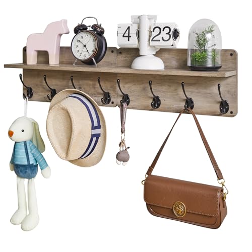 31.5" Coat Rack Wall Mount with Shelf and 8 Hooks, Silver Gray, HWS006Y-2 - color: Silver Gray