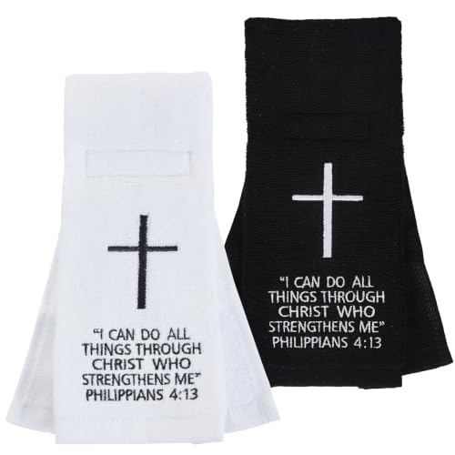 2 Pcs Christian Cross Football Towel,Cotton Faith Bible Hook Loop Closure Quarterback QB Sports Towel for Men Youth Boys Adults - color: Philippians 4:13（2pcs）