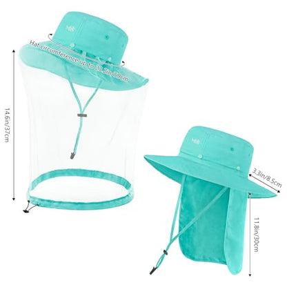 BASSDASH UPF 50+ Mosquito Sun Hat with Hidden Head Net and Neck Flap for Men Women Outdoor Fishing Hiking Camping - color: Turquoise