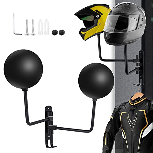 Kikerike Motorcycle Helmet Rack Wall Mount 180 Degree Rotation Metal Bike Helmet Holder Mount Bicycle Helmet Display Hanger Stand with 2 Hooks for Motorcycle Bike Baseball Rugby Helmet - Black, 1 Pcs - color: Black(1pcs With Double-Head Design)