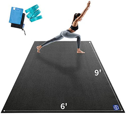 MRO Extra Large Yoga Mat, 12'x6'/9'x6'/7'x5'/6'x4' (9MM) - color: black, size: 9*6 FT