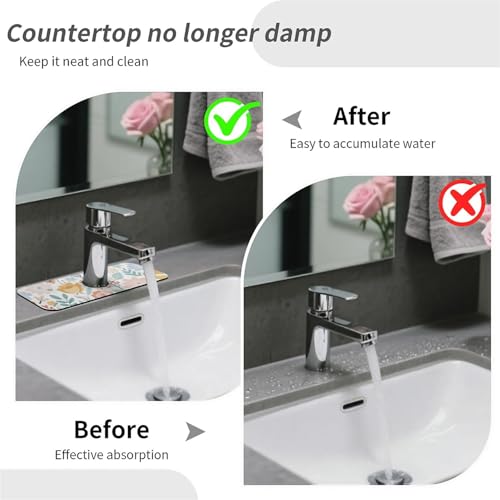 Kitchen Sink Splash Guard，Pastel flowers and leaves-1 Faucet Mat Sink Gadgets-Super Absorbent Fast Drying Mat Drip Catcher for Kitchen, Bathroom,Sink Mat, Dish Drying Mat, Bathroom(15" X 5.5" ) - color: Pastel flowers and leaves-1