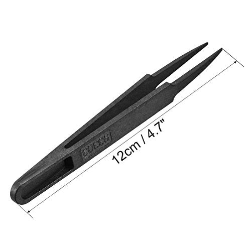 uxcell Plastic Anti-static Tweezers, Precision Point Tip for Jewelry Craft DIY Beauty Electronics Repair Tool Black
