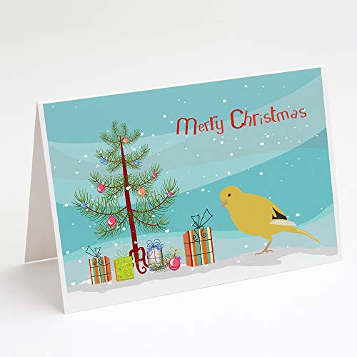 Caroline's Treasures CK4478GCA7P Border Canary Merry Christmas Greeting Cards and Envelopes Pack of 8 Blank Cards with Envelopes Whimsical A7 Size 5x7 Blank Note Cards - style: Birds - Border Canary