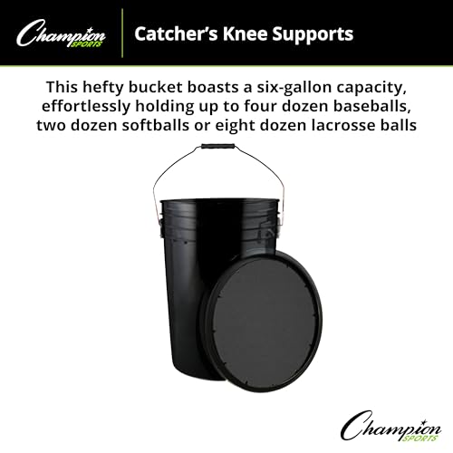 Champion Sports 6 Gallon Bucket with Padded Soft Seat Lid - Durable Construction - Balls Not Included - Ideal for Baseball, Softball, T-Ball, Practice Balls, and Lacrosse – Black - color: Black