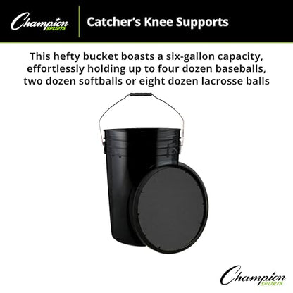 Champion Sports 6 Gallon Bucket with Padded Soft Seat Lid - Durable Construction - Balls Not Included - Ideal for Baseball, Softball, T-Ball, Practice Balls, and Lacrosse – Black - color: Black