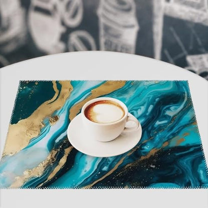 Placemat Set of 4 Washable Place Mats Heat Resistant Turquoise Blue Gold Marble Table Mats for Kitchen Non-Slip Placemats Wipeable Desktop Protection Mat for Dining Table, 30x45cm - color: Turquoise Blue Gold Marble