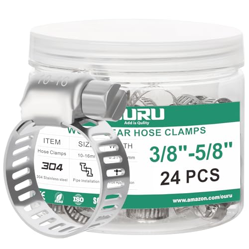 24PCS Hose Clamps Stainless Steel Adjustable 3/8"– 5/8"(10-16mm) Worm Gear Hose Clamp, Heavy Duty Metal Small Hose Clamps for Automotive, Pipe, Radiator Plumbing, Fuel Line - size: 3/8"-5/8"(10-16mm)