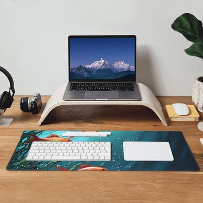 Large Mouse Pad, Desk Mat with Non-Slip Rubber Base, Waterproof Gaming Mousepad Computer Keyboard Mouse Mat Fish Aquarium Desk Pad for Home Office Gaming Work, 31.5''x11.8''