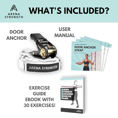 Arena Strength Multi Loop Door Anchor Strap - Heavy Duty Resistance Band Attachment with 9 Adjustable Anchor Points, Easy Installation & Exercise Guide for Full Body | Fits Doors Up to 9 Ft, White