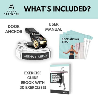 Arena Strength Multi Loop Door Anchor Strap - Heavy Duty Resistance Band Attachment with 9 Adjustable Anchor Points, Easy Installation & Exercise Guide for Full Body | Fits Doors Up to 9 Ft, White