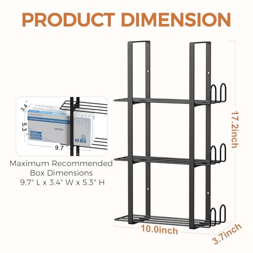 Glove Holder Dispenser for Wall Mount, Black Metal Disposable Latex Gloves Holder for Lab, Wall-Mounted Triple Rubber Box Holder, Tissue Rack for Kitchen and Garage - color: Black