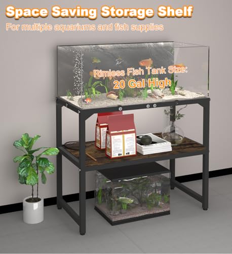 20 Gallon High Rimless Fish Tank Stand with Shelf for Storage, 2 Tiers Metal Aquarium Stand, Breeder Tank Turtle Reptile Terrariums Stand Rack for Home Office, 24" L x 12" W x 20.5" H, Black