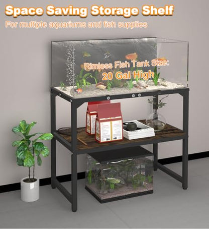20 Gallon High Rimless Fish Tank Stand with Shelf for Storage, 2 Tiers Metal Aquarium Stand, Breeder Tank Turtle Reptile Terrariums Stand Rack for Home Office, 24" L x 12" W x 20.5" H, Black
