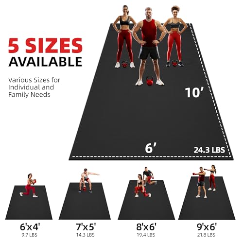 GymCope Extra Large Exercise Mat 10'x6'/9'x6'/8'x6'/7'x5'/6'x4' (8mm) | Thick Workout Mat for Home Gym & Garage Flooring, Shoe-Friendly, High-Density, MMA, HIIT, Weight Lifting, Cardio&Strength - color: 10'x6'x8mm-Black