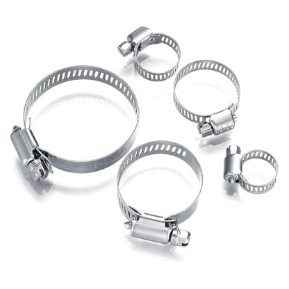 Stainless Steel Hose Clamps Assortment Kit, 32 Pack Adjustable 1/4-2 Inch (6-51mm) Worm Gear Pipe Hose Clamps, Heavy Duty Fuel Line Hose Clips for Plumbing, Automotive, Mechanical Applications