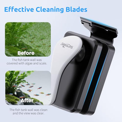SEAOURA Magnetic Aquarium Cleaner, Dual-Sided Algae Scraper, Floating Anti-Scratch Magnetic Glass Brush for Freshwater & Saltwater Fish Tanks - size: S For 1/3" (8mm) Thick Glass