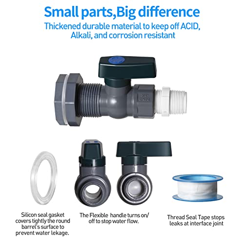 Suswillhit Rain Barrel Spigot Kit - Water Barrel PVC Garden Diverter Kit with Bulkhead Fitting Hose Faucet Adapter and Thread Seal Tape for Water Tanks, Aquariums, Tubs, Pools, Garden Barrels(2 Pack)