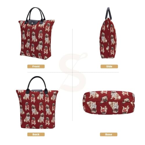Signare Tapestry Foldable Tote Bag Reusable Shopping Bag Grocery Bag - color: Pug