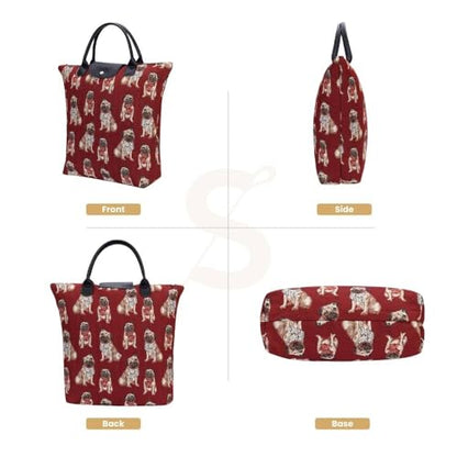 Signare Tapestry Foldable Tote Bag Reusable Shopping Bag Grocery Bag - color: Pug