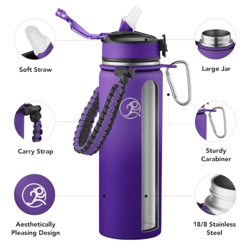 GOSWAG 24oz Insulated Stainless Steel Travel Water Bottle, 2 Lids - color: Purple Night Ombré