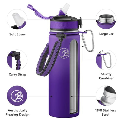 GOSWAG 24oz Insulated Stainless Steel Travel Water Bottle, 2 Lids - color: Purple Night Ombré