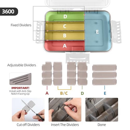 RUNCL Fishing Tackle Box, Waterproof Tray for Jigs Lures, Thicker Floating Tackle Utility Box with Adjustable Dividers, 3600/3700/Large 3700 Size - color: 1PC 3600