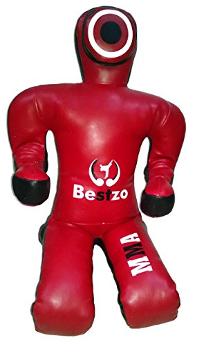 Bestzo MMA Jiu Jitsu Judo Punching Bag Dummy Sitting Position Red & Black-Unfilled - color: Canvas Red & Black, size: 48 inches (4 ft)