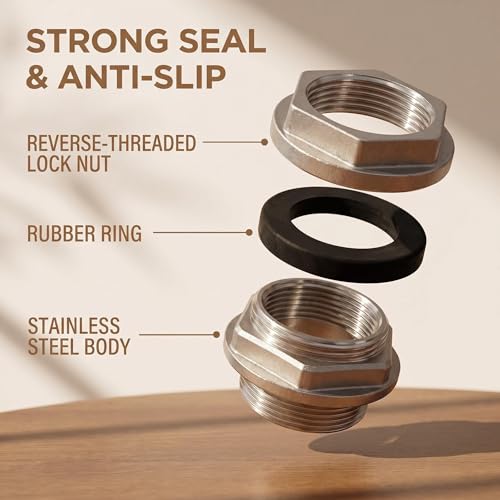 1 PC Stainless Steel Water Tank Connector, 1 Inch Water Tower Fish Tank Adapter, Female Thru-bulk Fitting Bulkhead for Home & Garden
