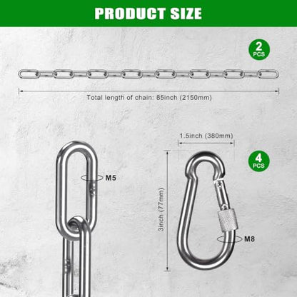 BeneLabel 2Pcs 85" (7ft) Swing Chain Stainless Steel Hanging Chain and Hook - color: Silver, size: 85"