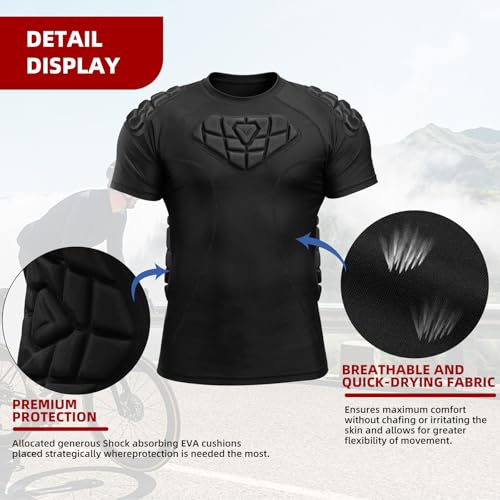 Zicac Men's Sports Shock Rash Guard Compression Padded Shirt Soccer Basketball Protective Gear Chest Rib Guards - color: Black-2, size: X-Large