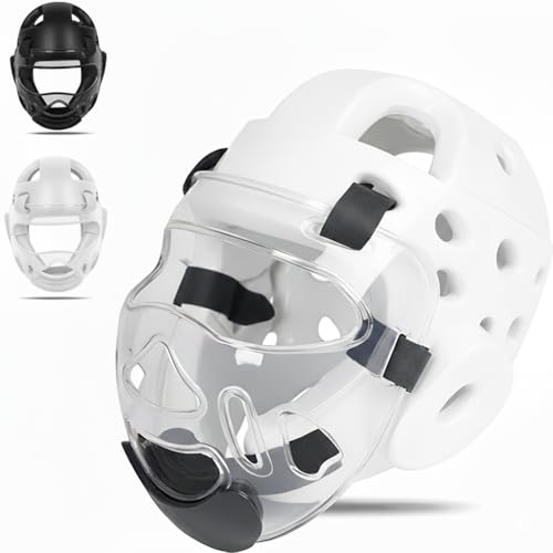 Youth & Adults Taekwondo Headgear – Adjustable MMA Helmet with Removable Face Shield & Ultra-Soft Padding for Kickboxing, Muay Thai, Combat Training - color: WHITE, size: Small