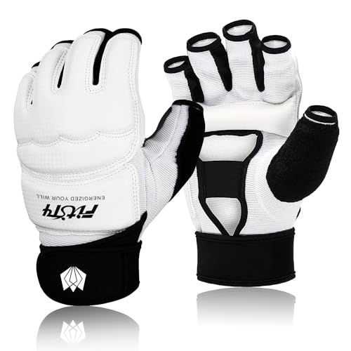 FitsT4 Sports Half Mitts MMA UFC Boxing Training Gloves for Women Men Kids | Heavy Bag,Speed Bag,Punching,Muay Thai,Kickboxing,Sparring,Wrist Wupport,Wear-resistant,PU leather,Padding,Open Palm - color: White, size: Small