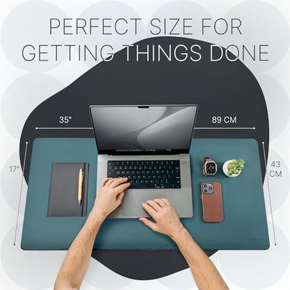 Nordik Felt and Leather Desk Mat Non-Slip - Green - 35 X 17 Inch - Dual Layer - Felt and Vegan Leather Desk Pad - Document Organizers - Blotter and Desktop Mat - Protector Laptop Matt for Desktop