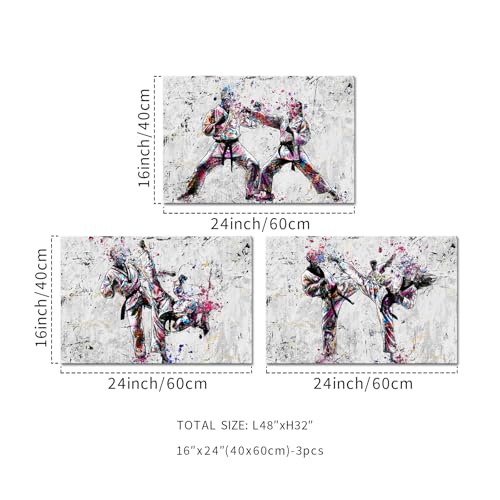 KREATIVE ARTS Taekwondo Wall Art Set of 3 Canvas Prints 16x24 Inch Martial Arts Karate Kickboxing Fighter Training Sports Artwork Gym Home Decor Dojo Studio Ready to Hang
